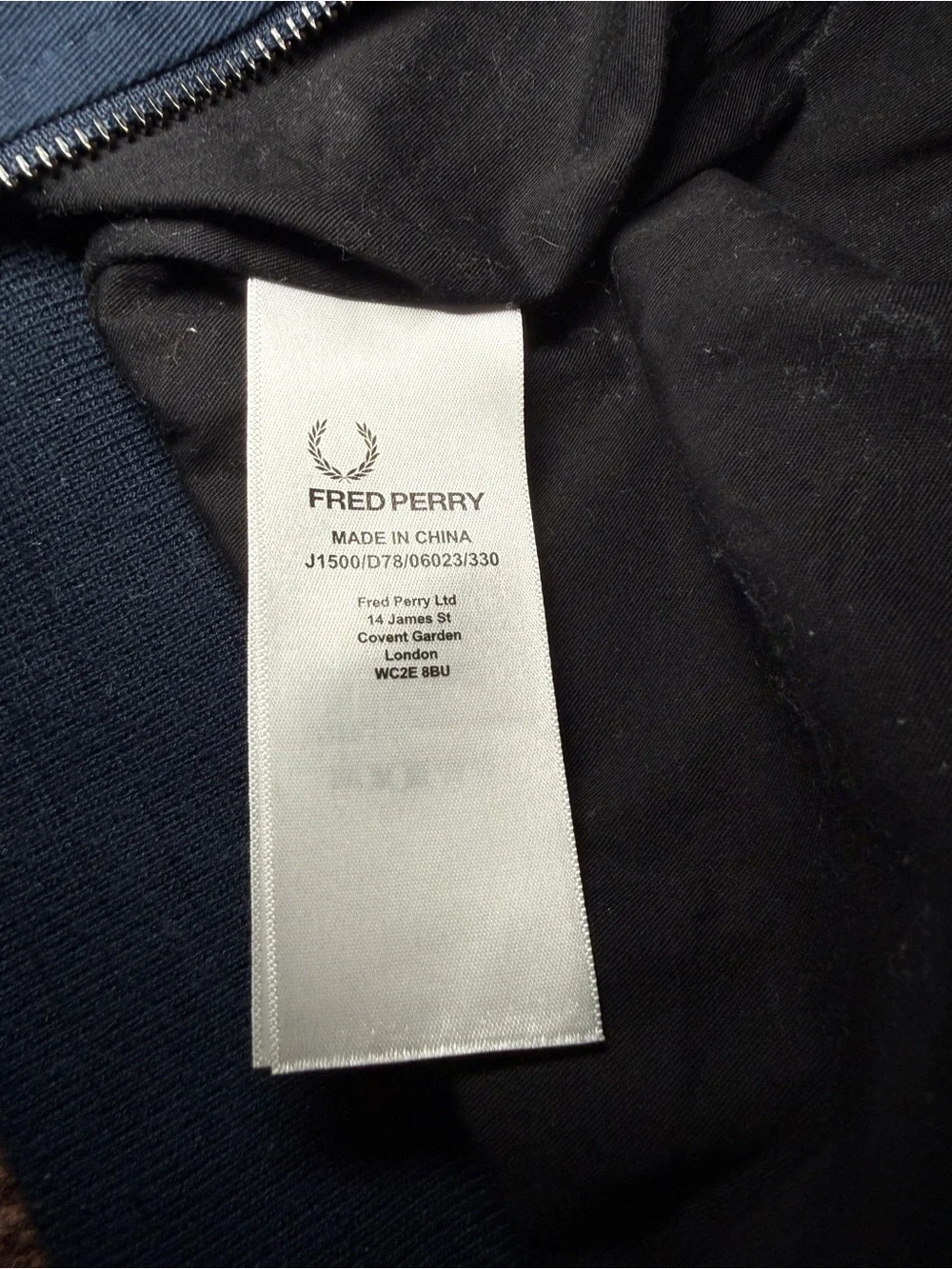 Fred Perry 100% Cotton Full Zip Bomber Jacket